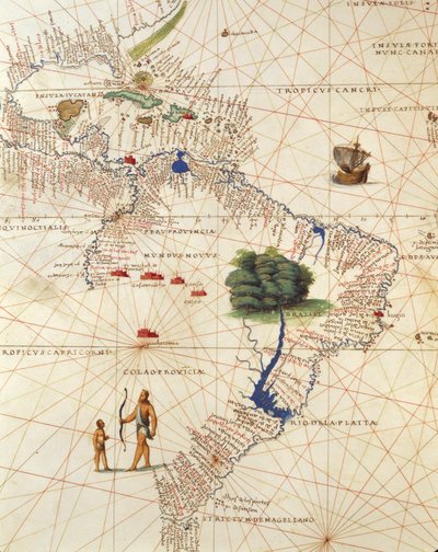 Africa, Europe and Part of Americas: Central America and Brazil, from Atlas of the World in Thirty-Three Maps, by Battista Agnese by Battista Agnese