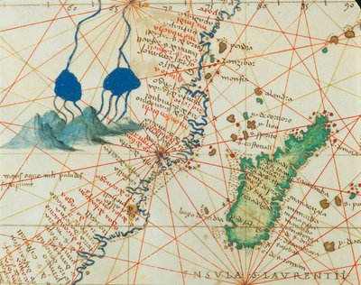 The Indian Ocean and Part of Asia and Africa: Spring of the Nile River and Madagascar, from Atlas of the World in Thirty-Three Maps by Battista Agnese
