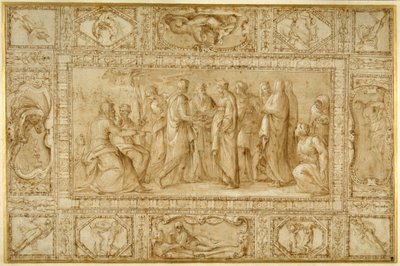 A marriage ceremony and other designs to decorate a ceiling by Battista Franco