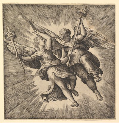 Two Angels or Winged Genii Carrying Torches by Battista Franco Veneziano