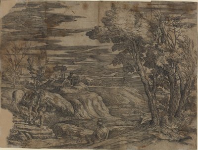 Landscape with a Man Leading a Horse by Battista Franco, after Titian