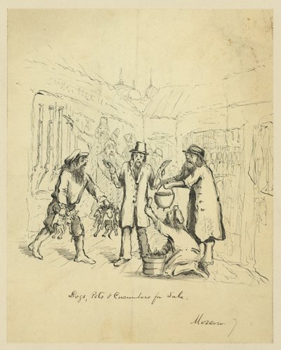 Dogs, pots & cucumbers for sale, Moscow by Bayard Taylor