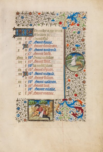 December Calendar Page; Slaughtering a Pig; Capricorn by Bedford Master