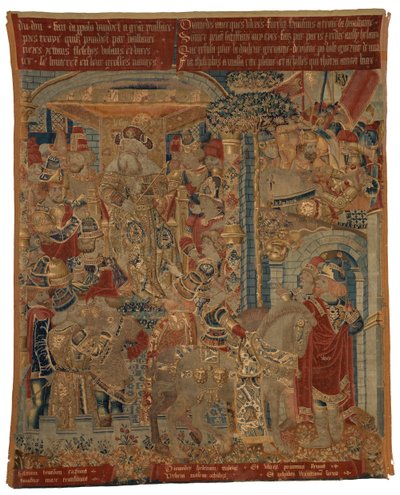 Tapestry, Three Scenes from the Trojan War, or Ulysses and Diomedes as Ambassadors at the Court of King Priam, Claiming the Return of Helen, Made in Tournai by Belgian School
