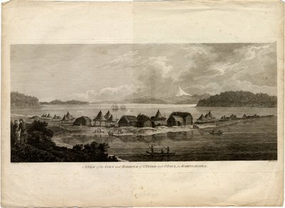 View of the Town and Harbour of Petropavlovsk-Kamchatsky from the Voyage to the Pacific Ocean by Benjamin Thomas Pouncey