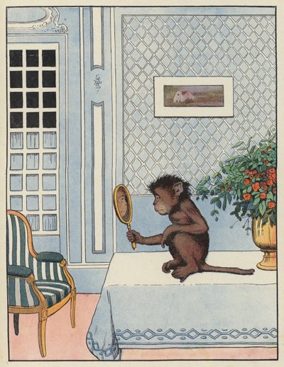 Monkey Looking at Its Reflection in a Mirror by Benjamin Rabier