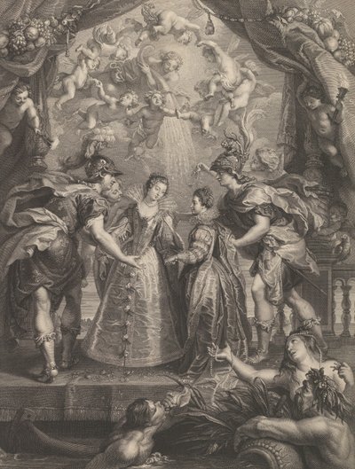 Plate 17: The Exchange of the Two Princesses in Hendaye, Allegorical Scene with Anne by Benoit Audran I