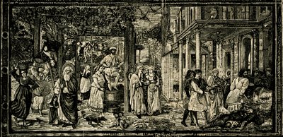 Grape Harvest and Drunkenness of Noah, fresco, Camposanto Monumentale, Pisa, Tuscany, Italy, woodcut from Le cento citta d