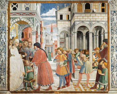 St Augustine taken by his parents to grammar teacher at Tagaste, fresco, Church of St Augustine, San Gimignano by Benozzo di Lese di Sandro Gozzoli