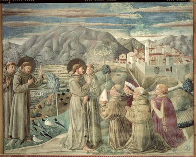 St. Francis Preaching to the Birds and Blessing Montefalco, 1452 by Benozzo di Lese di Sandro Gozzoli