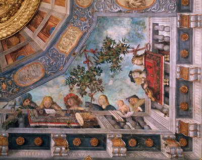 Ladies, musicians and cupids on balcony (detail) by Benvenuto Tisi da Garofalo