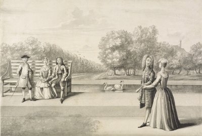 Figures on the bank of the Long Water, Hampton Court Palace by Bernard Lens