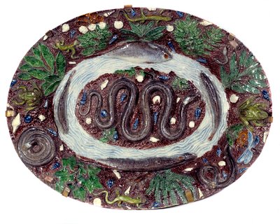 Faience dish with snakes and batrachians by Bernard Palissy