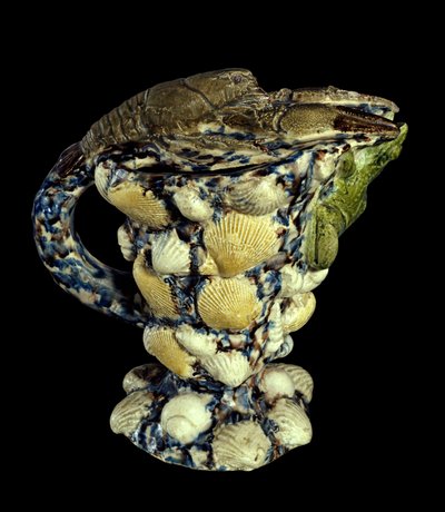 Rustic Aquamarine with Ceramic Decorated with Shells by Bernard Palissy