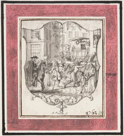 Vignette. Street Scene Inserted in Shield Frame by Bernard Picart