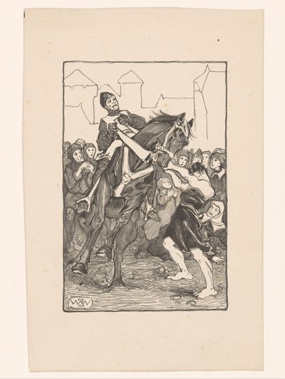 Man Holding Wild Horse in Busy Square by Bernard Willem Wierink