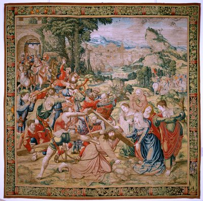Flemish Tapestry. Series The Passion of Christ. Fall on the Way to Calvary. Second Tapestry in the Series. Models Cartoonist Bernard van Orley. Manufacture Pieter de Pannemaker, Brussels. Ca 1518-1523. by Bernard van Orley