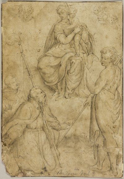 Seated Virgin and Child with Bishop Saint and Monastic Saint, and Saint John the Baptist by Bernardino Campi