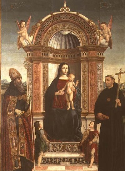 Madonna and Child with St. Nicholas of Tolentino and St. Augustine by Bernardino Loschi