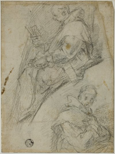 Two Studies of Carthusians (recto); Three Sketches of Heads of Carthusians (verso) by Bernardino Poccetti
