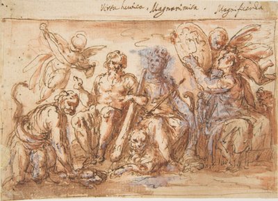 Allegorical Figures: Force, Hercules Strangling the Hydra, Plenty, and Fame by Bernardino Rodriguez