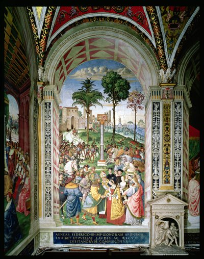 Aeneas Sylvius Piccolomini (1405-64) Presents Eleonora of Aragon to Frederick III (1415-93) on 24th February 1452 by Bernardino di Betto Pinturicchio