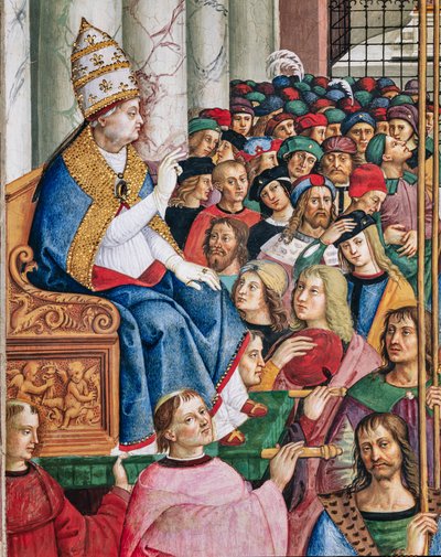 The Piccolomini Library, south west wall: Aeneas Sylvius, elected pope with the name of Pius II, enters St. Peter’s, September 3 by Bernardino di Betto Pinturicchio