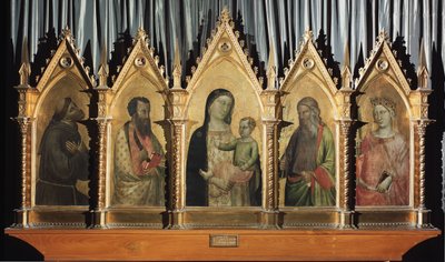 Virgin and child with saints Francis, Bartholomew, St. John and St. Catherine of Alexandria by Bernardo Daddi