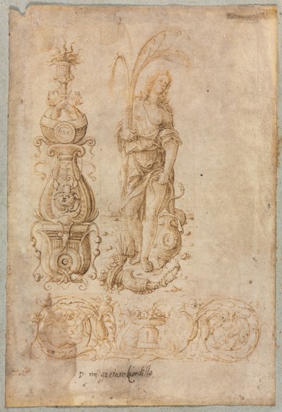 Design for a Candelabrum, Allegorical Figure of Abundance, Ornamental Relief Design by Bernardo Parentino