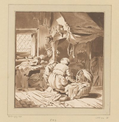 Peasant Interior with Two Women by Bernhard Schreuder