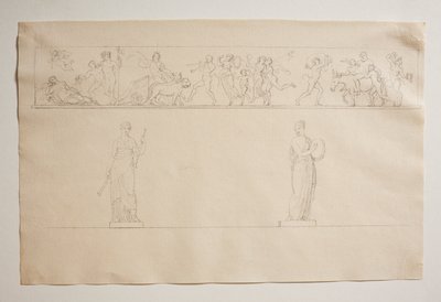 Bacchanal Procession with Bacchus and Ariadne. Two Statues of Muses by Bertel Thorvaldsen