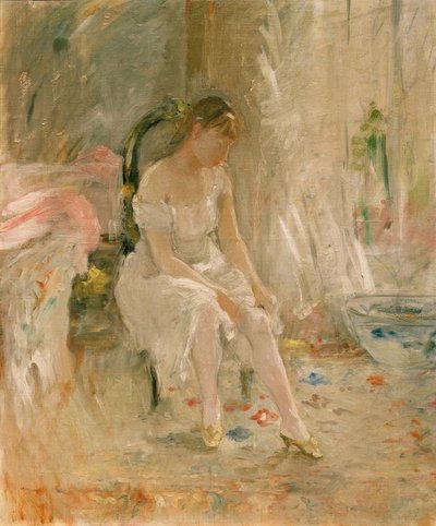 Woman Dressing or Young Girl Putting on Her Stocking by Berthe Morisot