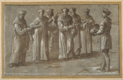 Six professors of anatomy, discussing a skull and flayed limbs by Biagio Pupini