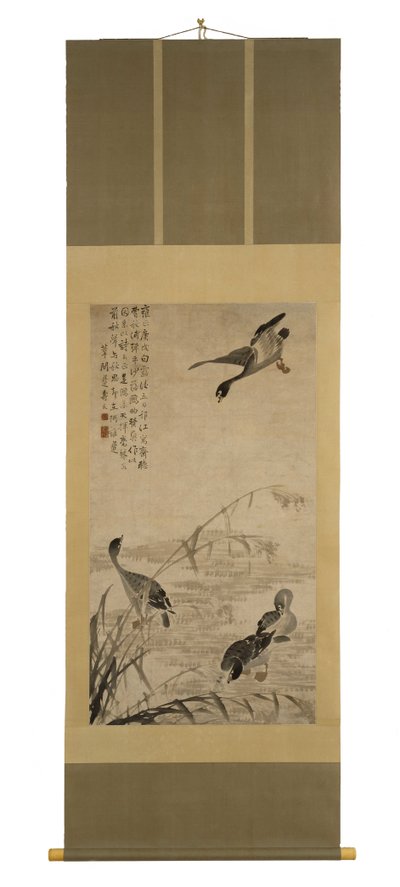 Geese Descending on a Sandbank by Bian Shoumin