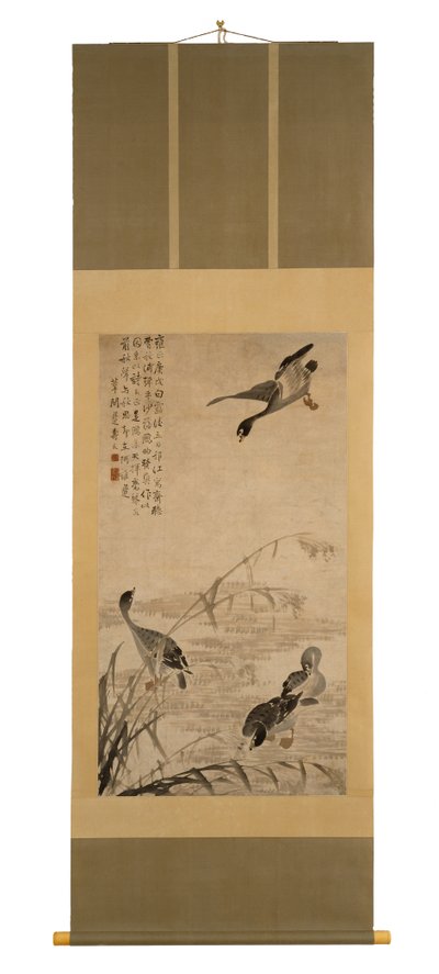 Geese Descending on a Sandbank by Bian Shoumin