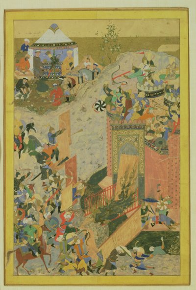 Assault on a Castle, Persian, Timurid Period by Bihzad attr. to Bihzad attr. to