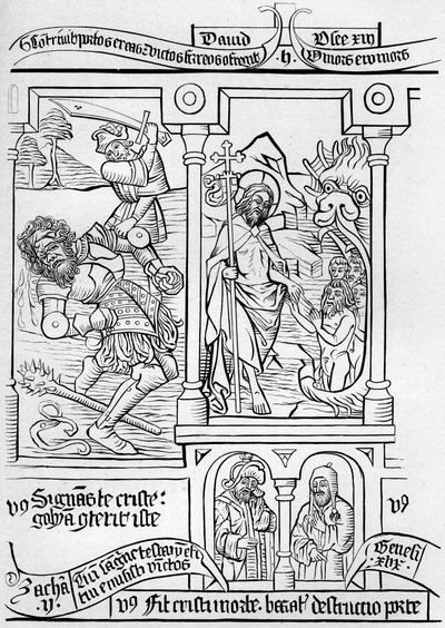 Fragment facsimile of page 28 of the Bible of the Poor, 1849 by Bisson and Cottard