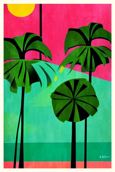 Pink Sky Tropical Palms by Bo Anderson