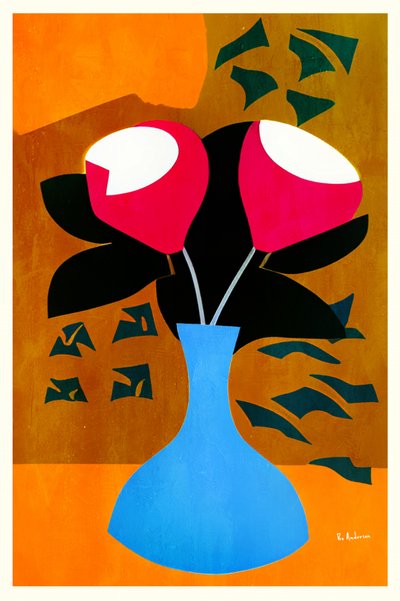Red Flowers Blue Vase by Bo Anderson