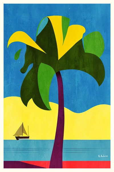 Vibrant Tropical Beach Sailboat by Bo Anderson