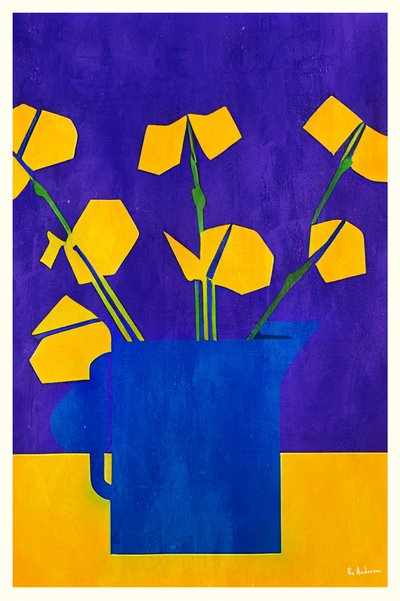 Yellow Flowers Blue Pitcher by Bo Anderson