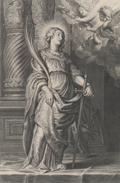 Saint Catherine Holding Palm Leaves and a Sword, Two Putti Overhead Holding a Laurel, ca. 1625-59 by Boetius Adams Bolswert