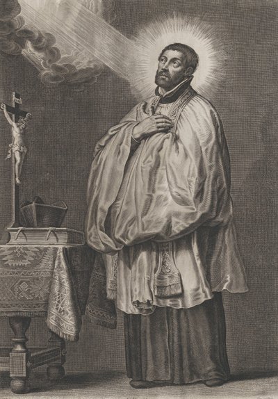 Saint Francis Xavier with a Divine Light Emanating Towards Him from the Upper Left by Boetius Adams Bolswert