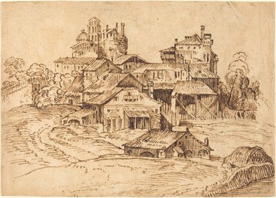 View of an Italian Town (after Titian or Domenico Campagnola) by Bolognese 17th Century