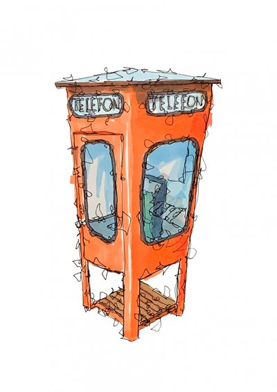 Orange Telephone Booth by Borgenhag Holmqvist
