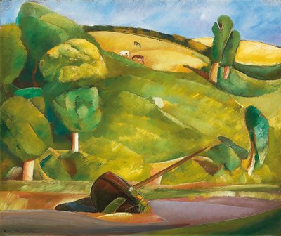 Sailing Boat in a Cubist Landscape by Boris Dmitrievich Grigoriev