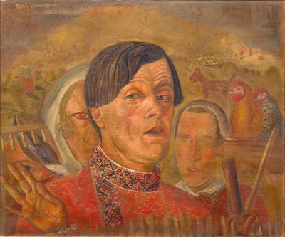 Self-portrait with the cock and the hen by Boris Dmitrievich Grigoriev