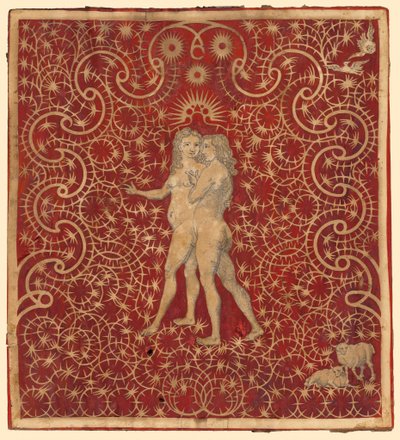 Adam and Eve in the Garden with a Pair of Sheep and a Pair of Doves by British School