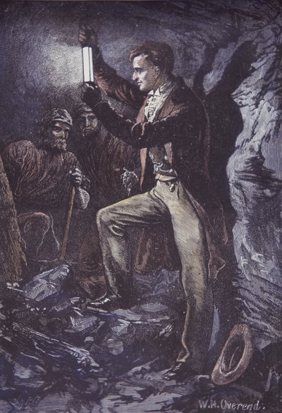 Humphry Davy with Davy Safety Lamp for Miners, Invented in 1815 by British School