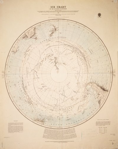 Ice Chart of the Southern Hemisphere Compiled from the Voyages of Cook 1772-5, Bellingshausen 1819-21... and Shackleton 1908-9 by British School